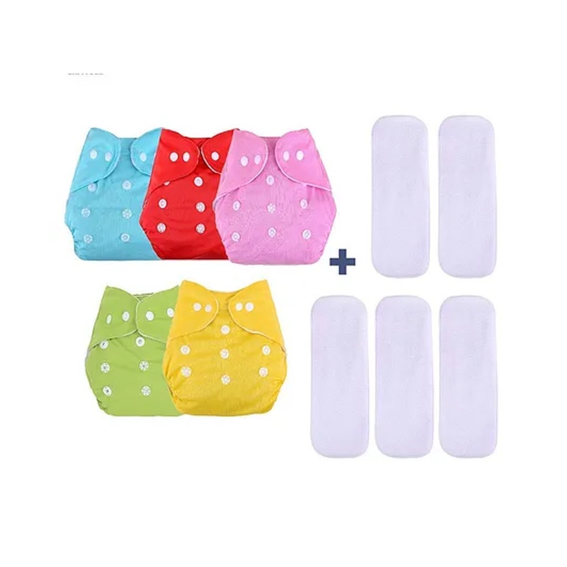 Domenico Cloth Diaper With Insert Pads Pack of 5 – Multicolour
