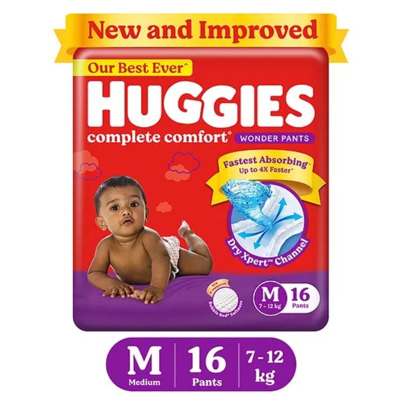 Huggies Complete Comfort Wonder Baby Diaper Pants Medium (M) Size – 16 Pieces