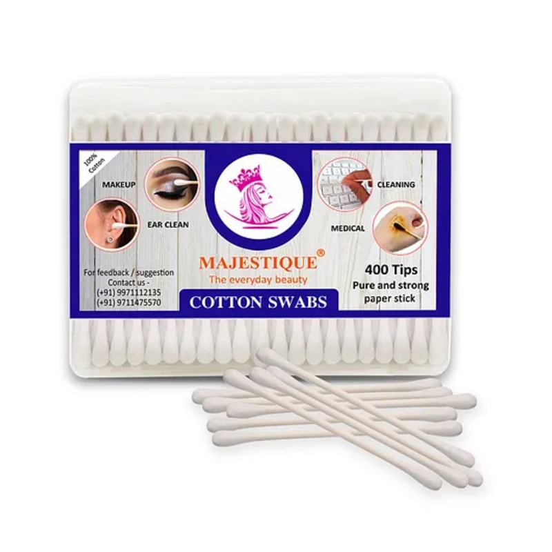 Majestique Paper Cotton Swabs Natural Cotton Buds Gentle on Face Ear Cleaning All Natural Cotton Swabs (200 Swabs)