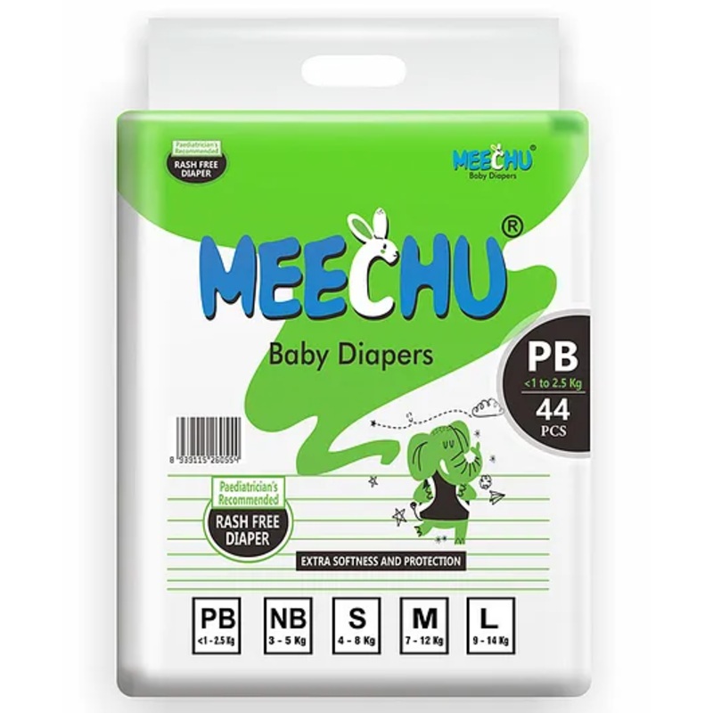 Meechu Preemie Diapers Cottony Soft Absorb Technology Leakage Protection Premature Babies(<1-2.5kg) - 44 Pieces