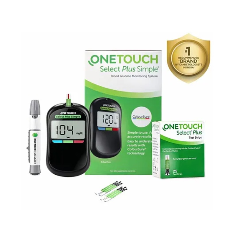 Onetouch Select Plus Simple Glucometer Machine With 25 Test Strips Includes 10 Sterile Lancets 1 Lancing Device
