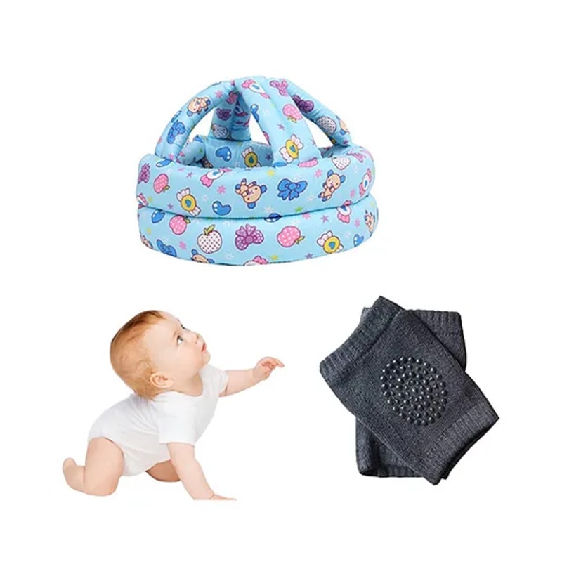 Safe-O-Kid Infant Helmet & Knee Pads Combo  Lightweight & Comfortable, Soft, Adjustable Baby Safety Gear for Head & Knee Protection- Assorted
