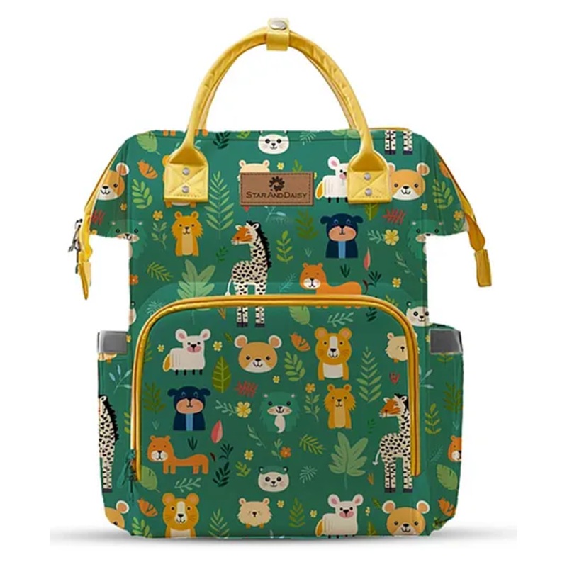 StarAndDaisy Nappy Nest Backpack, Newborn Baby Diaper Bags with Multiple Pockets, Back Opening, 26.5 Liter Enhanced Capacity, Waterproof Pocket, 3 Double Insulated Pockets,  Jungle Print – White Height 20 Inches