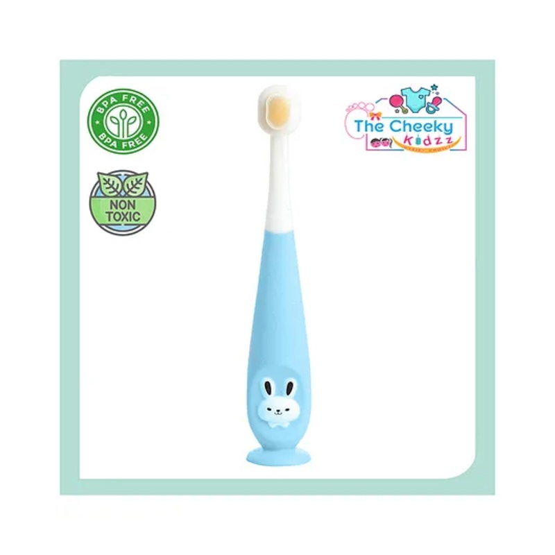 The Cheeky Kidzz Pack of 1 Baby Soft Bristles Suction Cup Base Bunny Design Teeth Manual Toothbrush BPA Free For Kids (1 To 10 Years) (BLUE)
