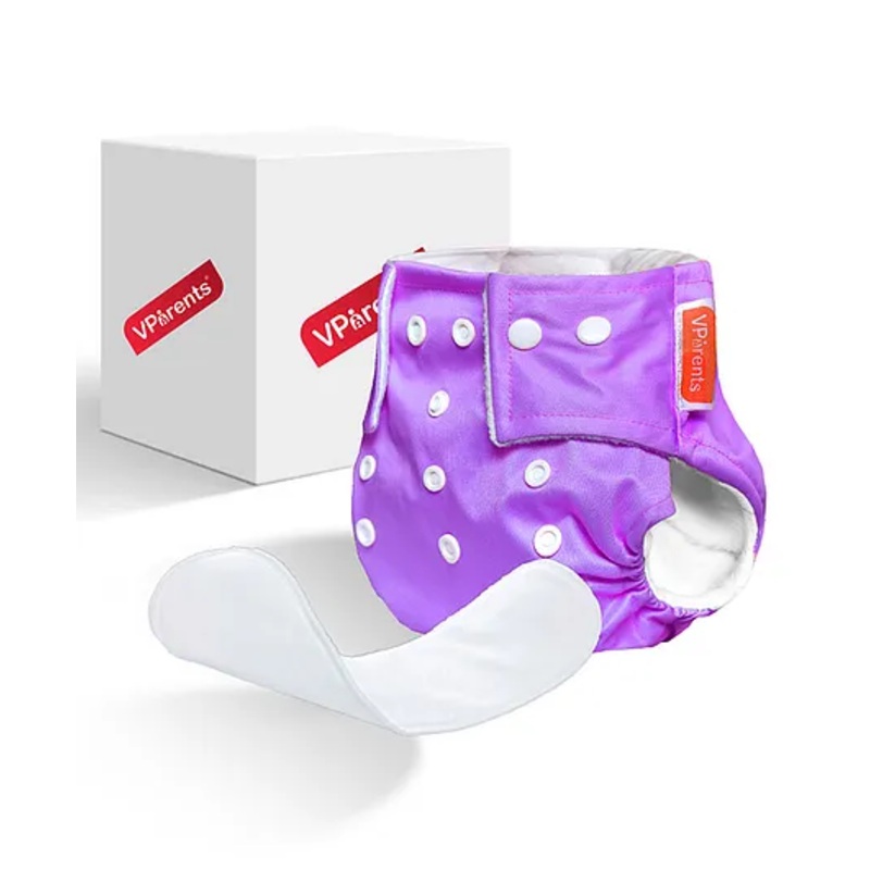 VParents Solid Washable Baby Cloth Diaper Reusable Adjustable Size Waterproof Pocket Cloth Diaper Nappie With Insert – Purple