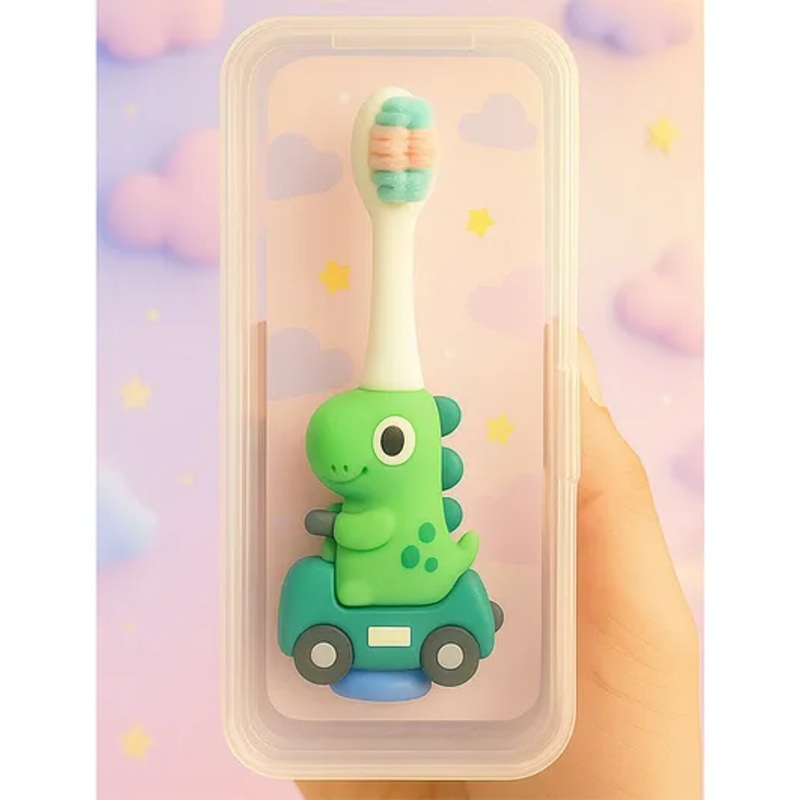 Badal Kidz Baby Soft Bristle Toothbrush with Dinosaur Handle – Gentle Oral Care with Travel Case (6M Plus) – Green