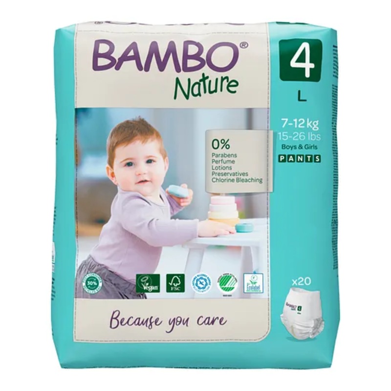 Bambo Nature Pant Diapers with Wetness Indicator Large Size – 20 Pieces