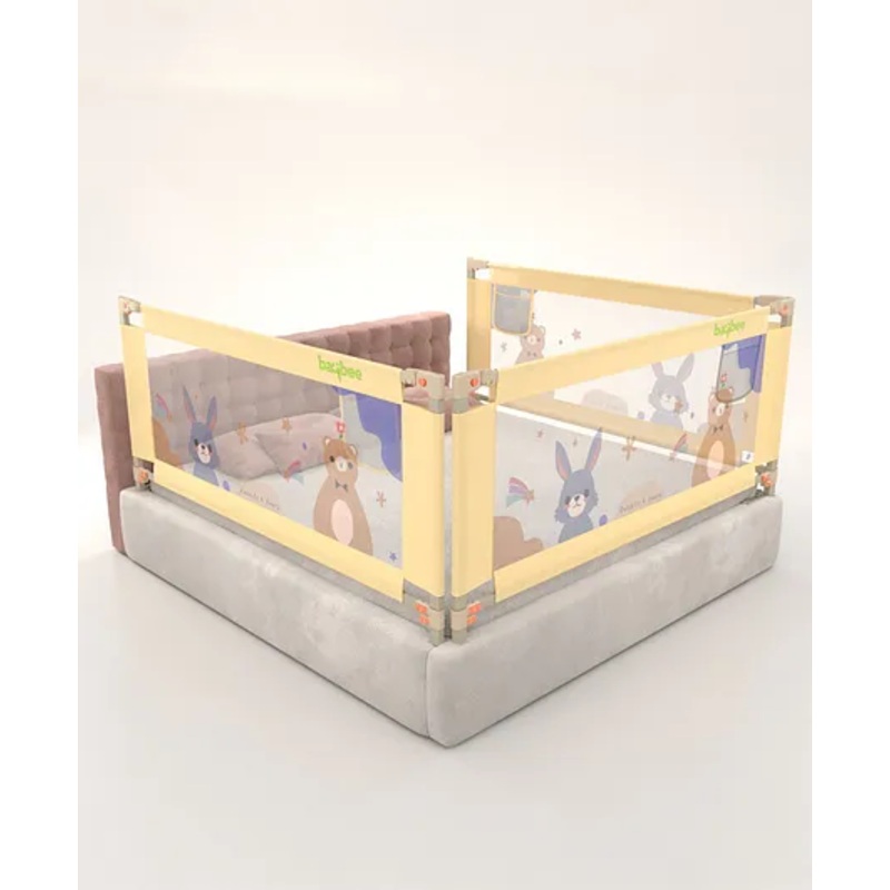 BAYBEE Baby Bed Rail Guard for Baby Toddlers Safety, Portable Kids Bed Rail Safeguard Fence with Adjustable Height | Foldable Single Side Bed Protector for Newborn Baby (Pack of 3, Beige, 200x80cm)