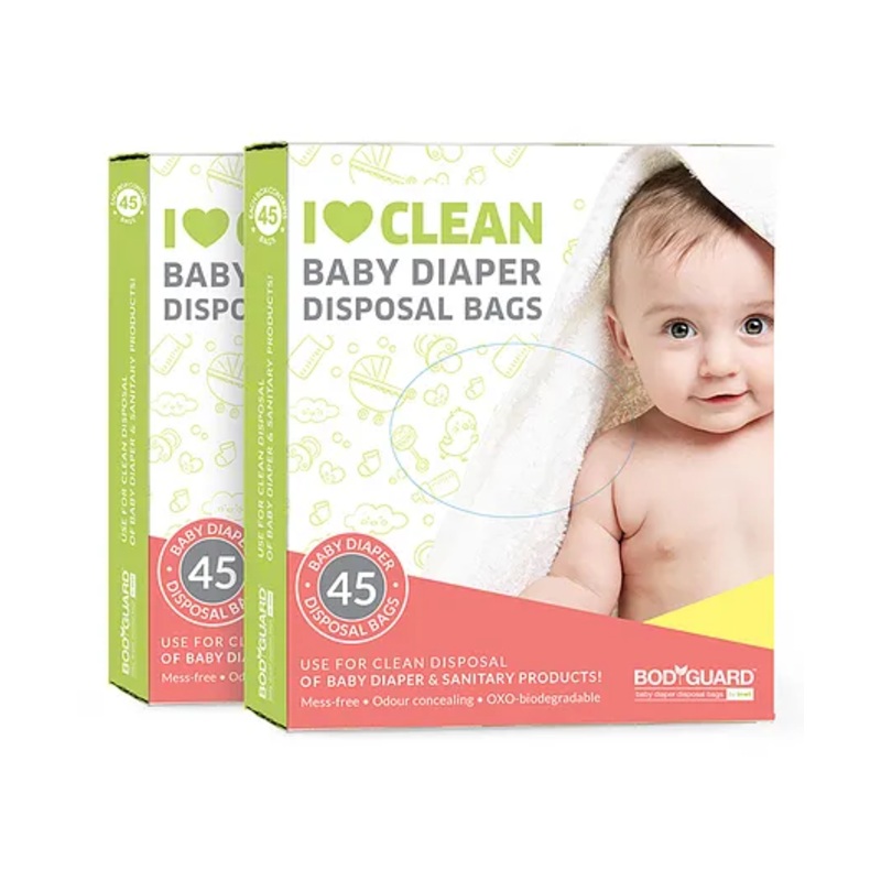 BodyGuard I Love Clean Baby Diaper Disposal Bags – 90 Bags (2 Pack – 45 Bags Each)