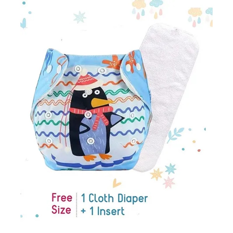 Butterthief Penguin Printed Washable & Reusable Cloth Diaper for New Born Baby 0-24 Months  (1 Diaper + 1 Organic Cotton Absorber)