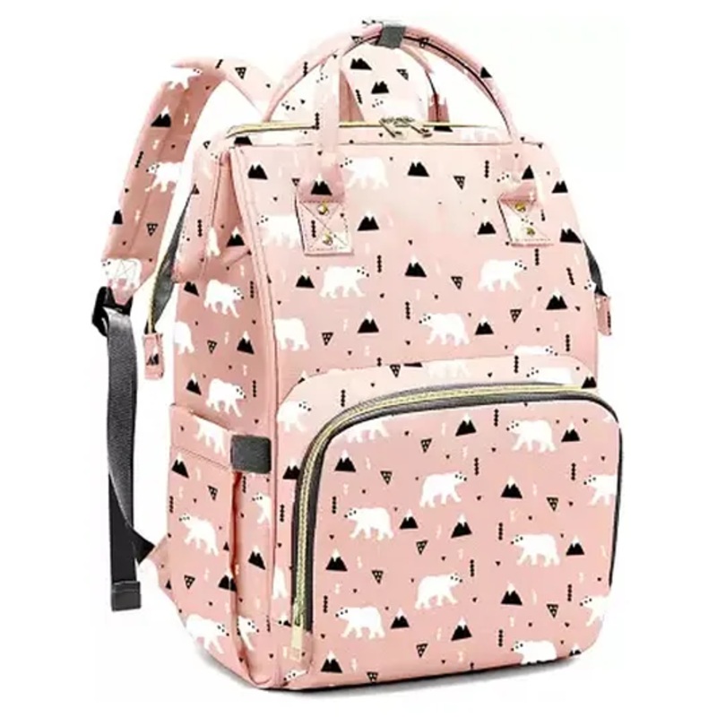 Chinmay Kids Large Capacity Mother Bag Diaper Backpack with Insulated Bottle Storage – Peach