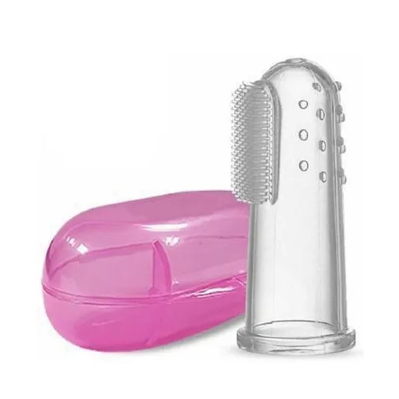 DOMENICO Silicone Finger Tooth Brush with Carry Case – Pink