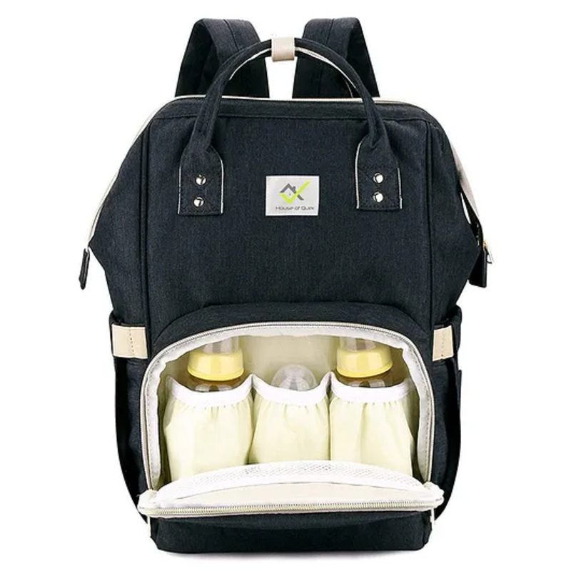 House of Quirk Baby Diaper Bag Maternity Backpack – Black