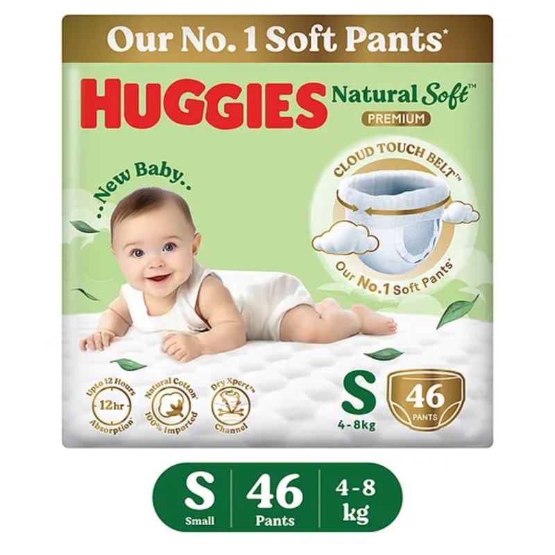 Huggies Natural Soft Premium Baby Diaper Pants Small – 46 Pieces