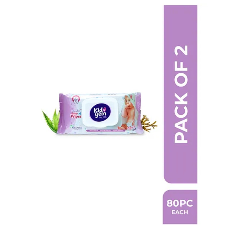 Kidogem Baby Care Wet Wipes Enriched with Aloe Vera Extract with Pleasant Soft Touch Cleansing  Set of 2 x (1X80PCS)