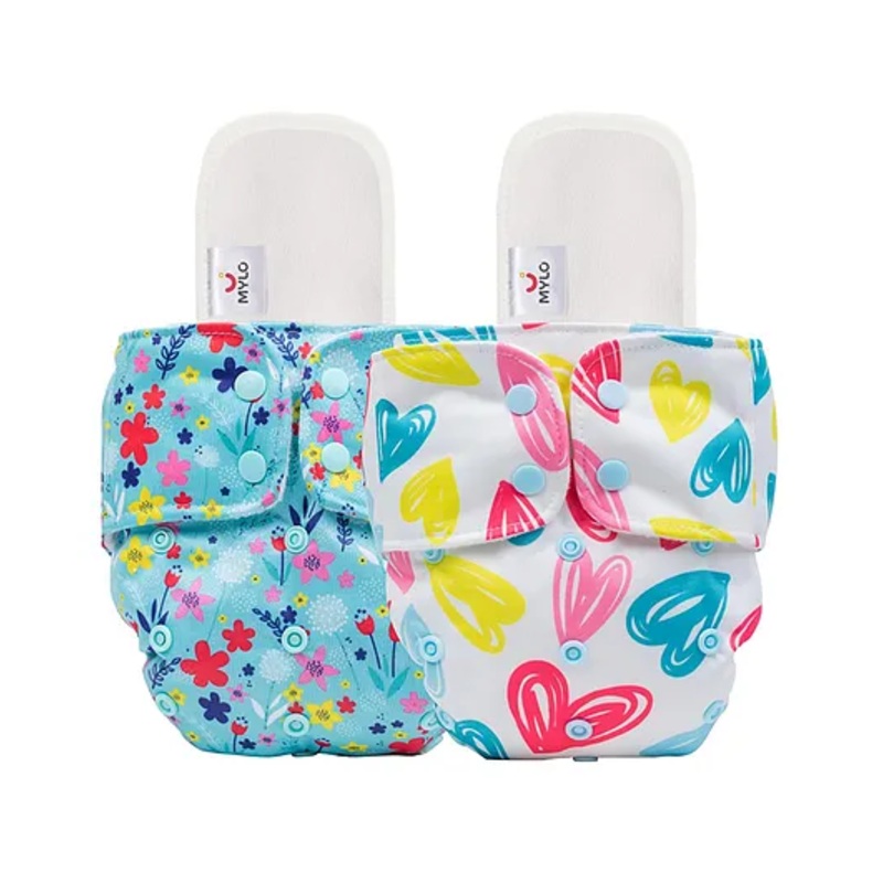Mylo Baby Freesize Adjustable Cloth Diapers with 2 Free Insert Oeko Tex Certified Pack of 2 – Floral Spring  Heart Doodles Multicolour