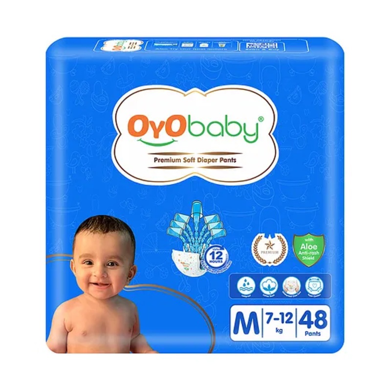 OYO Baby Premium Diaper Pants M Size Medium With Aloe Vera Lotion For Rash Protection Pack Of 48 Count With Upto 12Hr Protection For Babies Of 7 To 12Kg