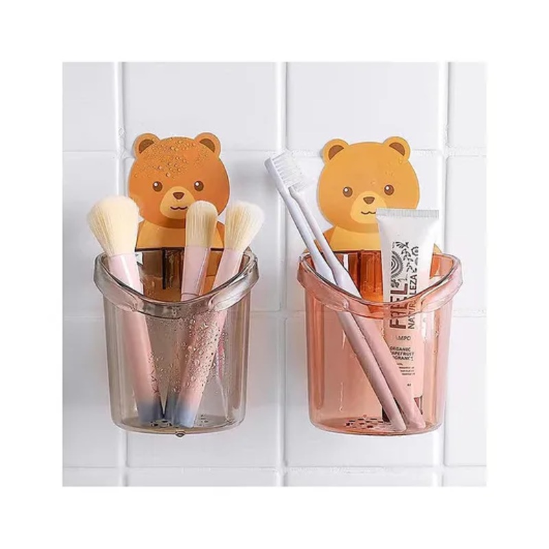 Paper Moon Toothbrush Holders For Bathroom Waterproof Self Adhesive Wall Mount For All Types Tooth Brush, Toothpaste, Face-Cream, Teddy Bear Shaped With Cup Drain, 1pc – Design May Vary