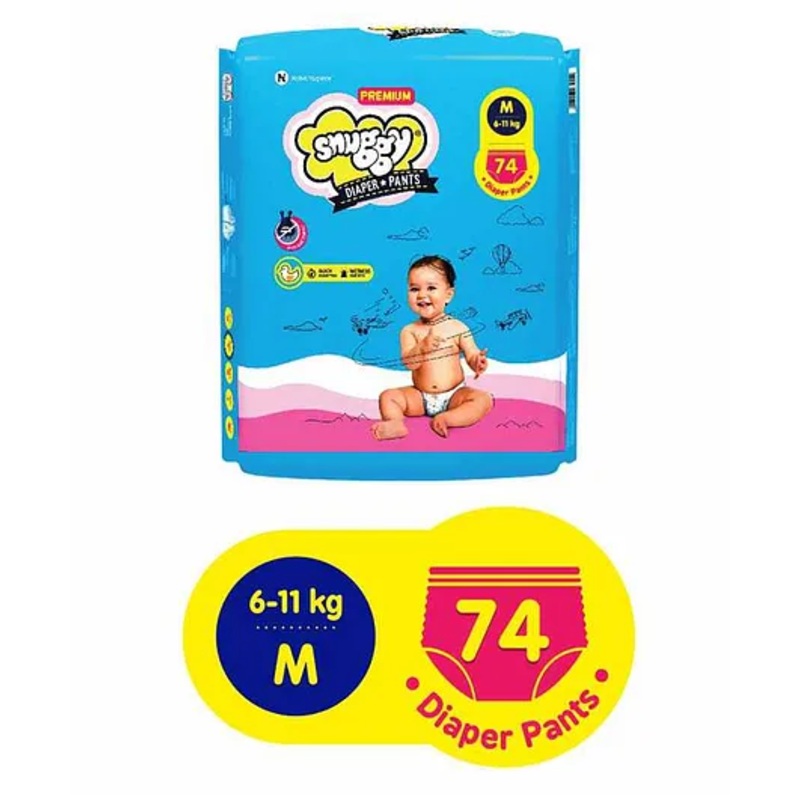 Snuggy Baby Premium Diaper Pants Medium 74 Diapers (Pack of 1), 6-11 kgs