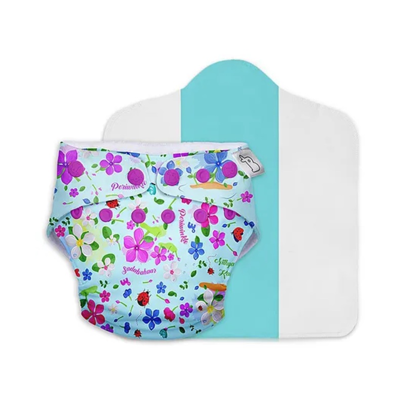 SuperBottoms Freesize UNO Cloth Diaper (3M – 3Y) Reusable with 1 Dry Feel Pad, Absorbs 4-5 Pees – Periwinkle