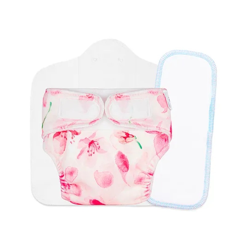 SuperBottoms Newborn UNO Cloth Diaper Combo with Magic Pad & Booster Pad – Reusable, Adjustable (Cherry Blossom)