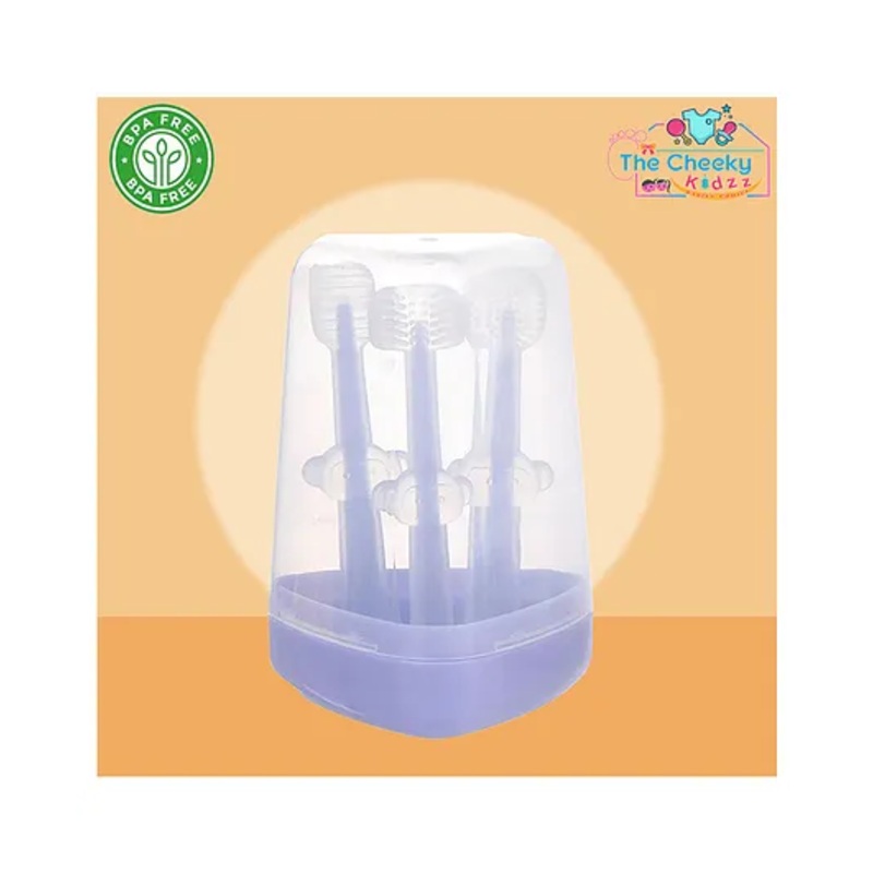 The Cheeky Kidzz Baby Toothbrush 3 In 1 BPA Free Silicone Toothbrush Set Includes U-Shape Tooth Scrubber, Tongue Cleaner & Front Massager Case(PURPLE)