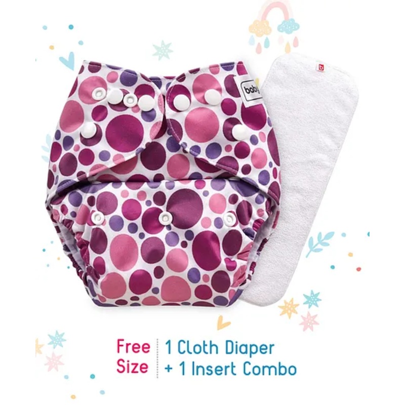 Babyhug Free Size Reusable Cloth Diaper With Insert Floral Print – Pink Purple