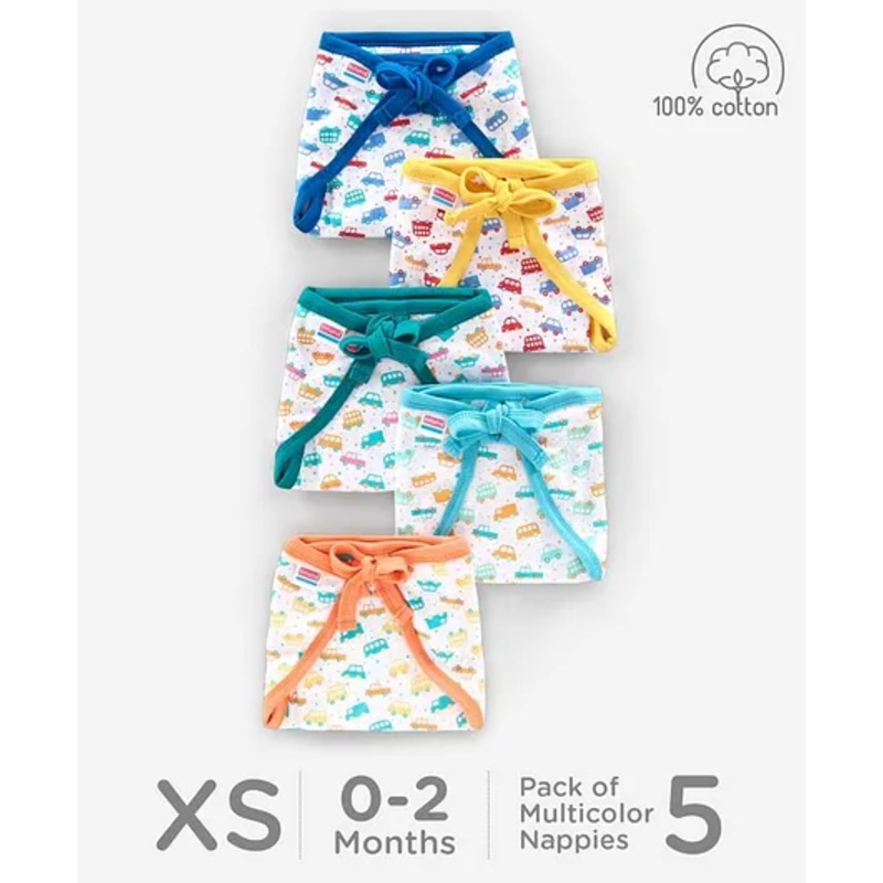 Babyhug Interlock Cloth Nappy Set of 5 Extra Small – Vehicle Print