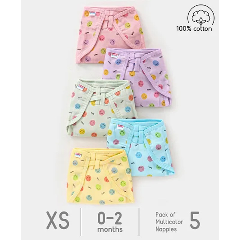 Babyhug Muslin Cotton Dyed Printed Cloth Nappies Extra Small Set of 5 – Multicolour