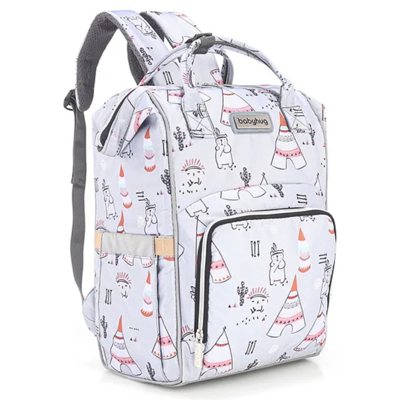 Babyhug Printed Backpack Style Maternity Diaper Bag- Grey