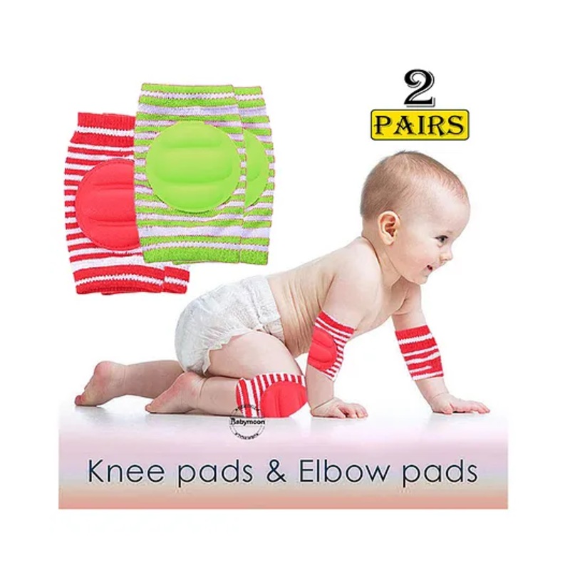 Babymoon Padded Kids Knee Elbow Protection Pads (Pack of 2 – Red & Green
