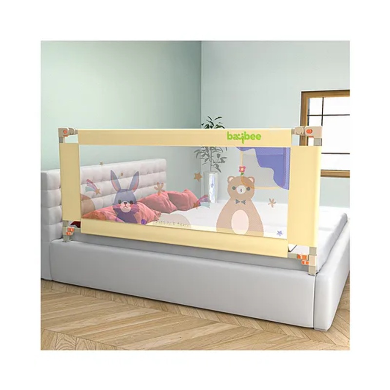 BAYBEE Baby Bed Rail Guard for Baby Toddlers Safety, Portable Kids Bed Rail Safeguard Fence with Adjustable Height | Foldable Single Side Bed Protector for Newborn Baby (Beige, 180x80cm)
