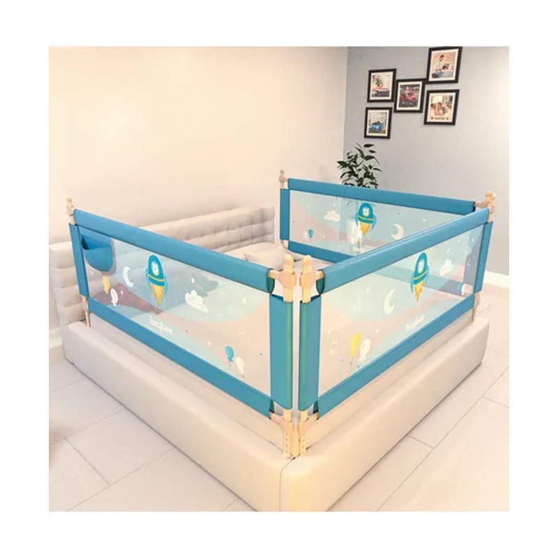 BAYBEE Baby Bed Rails Guard Barrier for Baby Kids Safety, Foldable Bed Rail Falling Protector Fence with 7 Adjustable Height (150×63 cm, (Pack of 3) Blue)