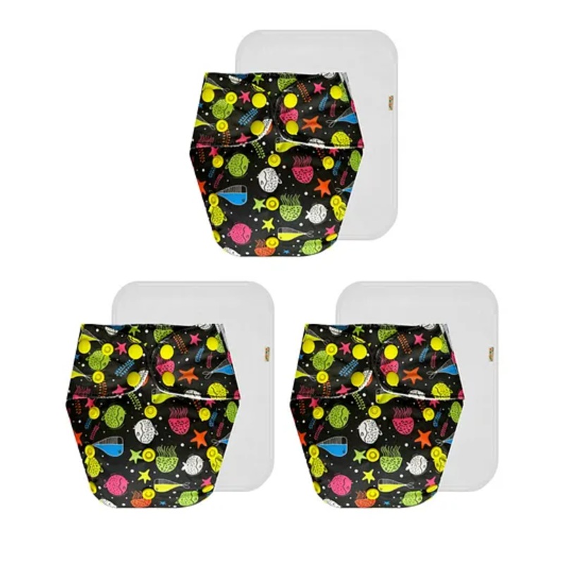 Dumbledo Cloth Diaper Eco Friendly Reusable Adjustable Free Size Leak Proof Quick Dry Unisex Without Insert Pack of 3 – Black