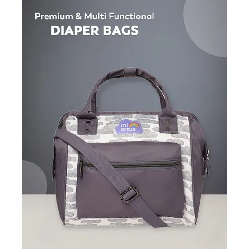 Mi Arcus 2-in-1 Printed Maternity Diaper Bag with Zip Closure, Convertible Handbag & Backpack, Includes Diaper Changing Sheet for Travel- Grey