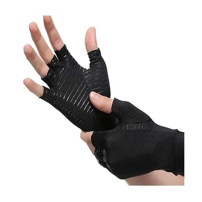 MOMISY Arthritis Copper Infused Finger Less Compression Extra Large Gloves – Black