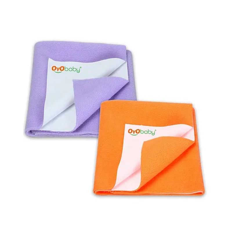 OYO BABY Soft & Waterproof Dry Sheet for Babies, Leakproof Bed Protector, Small (70cm x 50cm), Peach & Violet (Pack of 2)