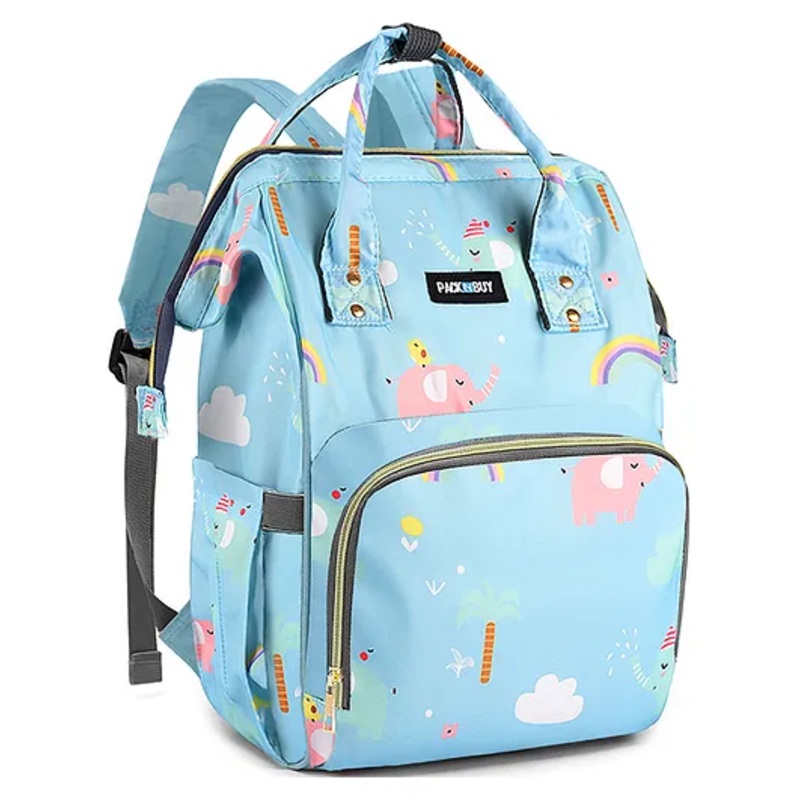 PACKNBUY Diaper Bag Backpack Elephant Print – Light Blue