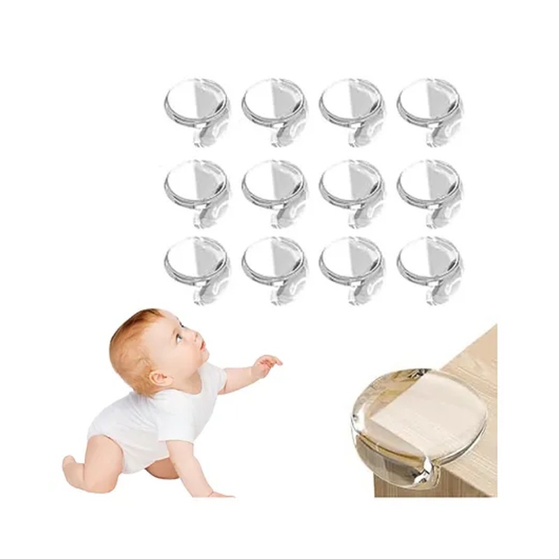 Safe-O-Kid Pack of 12 Ball Shaped Transparent Corner Guards  Soft, BPA-Free Baby Safety Protectors for Furniture Edges