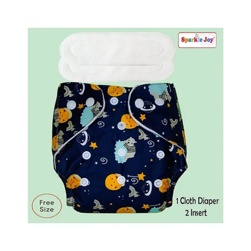Sparkle Joy Free Size Reusable Cloth Nappies With 2 Smart Dry Inserts – Blue