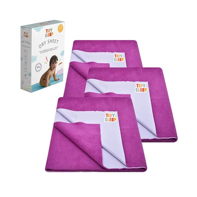 TIDY SLEEP Waterproof Baby Bed Protector Dry Sheet For New Born Babies- Babies Grape Pack of 3 (Large)