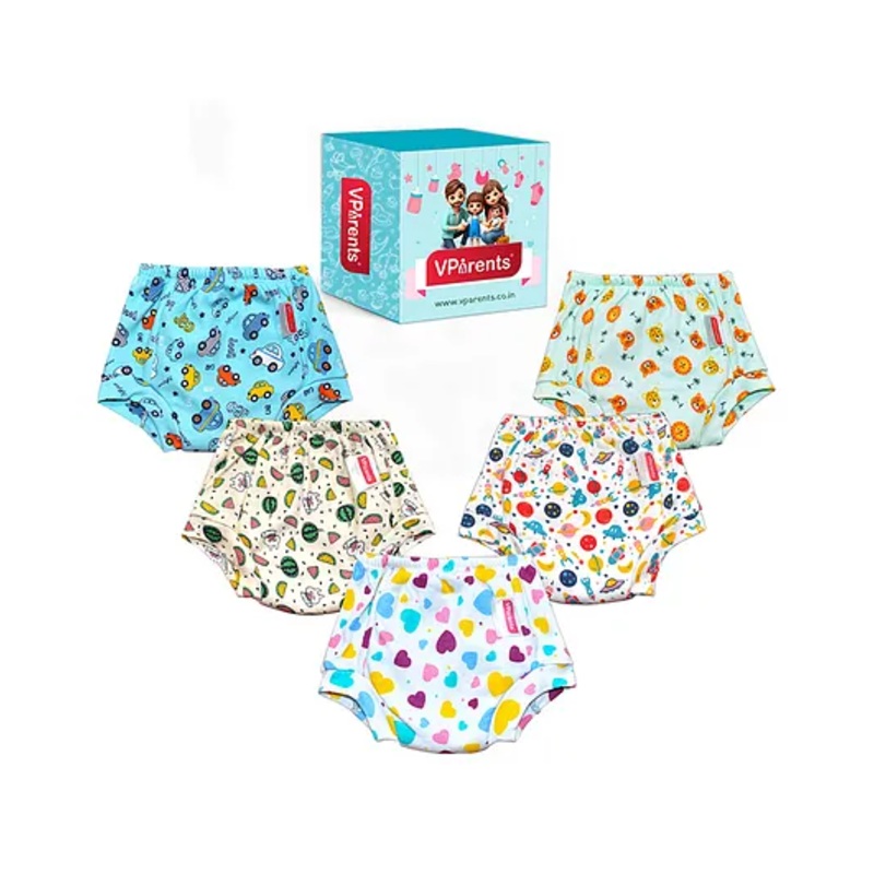 VParents Padded Underwear for Babies and Toddlers with 3 Layers of Cotton Padding Potty Training  Pull Up & Diaper-Free Time Pack of 5 (6 – 12 MONTHS)  (Print may vary)