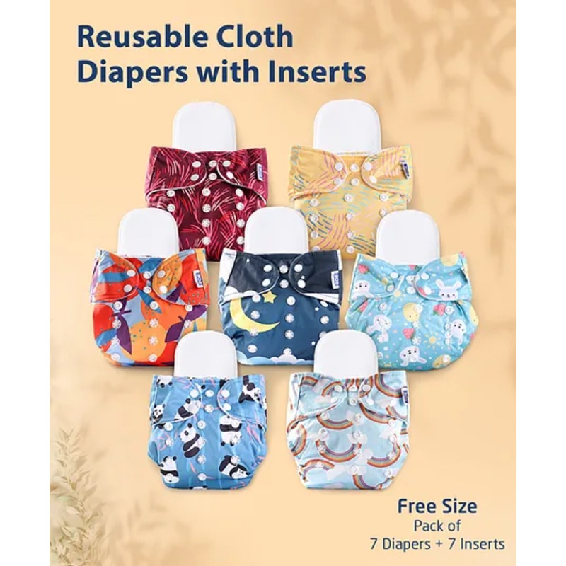 Zoe Reusable Cloth Diaper with Inserts Abstract Theme Pack of 7 – Multicolor