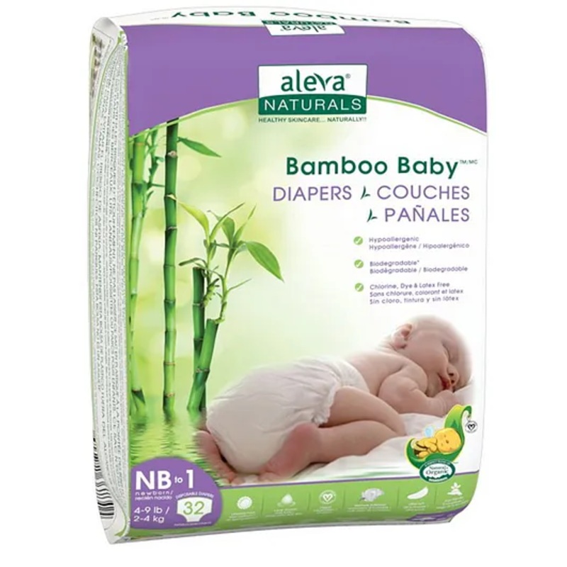 Aleva Naturals Bamboo Baby Diapers – Size NB-1 – 32ct