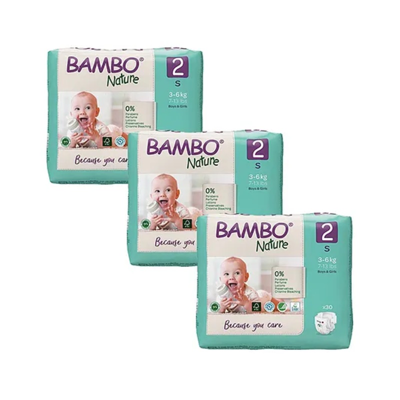 Bambo Nature Eco Friendly Tape Diapers with Wetness Indicator Small Size Pack Of 3 – 90 Pieces