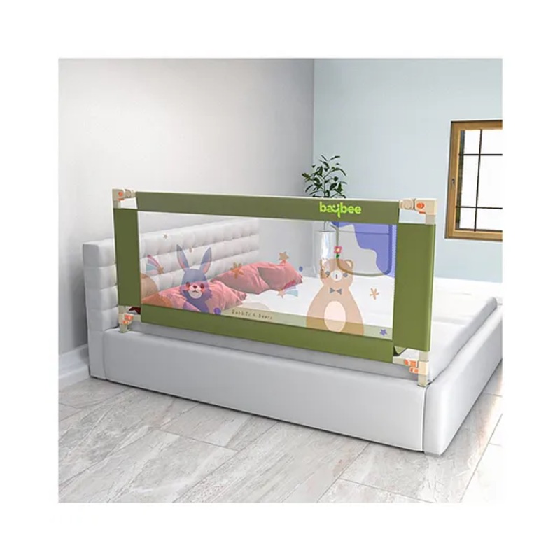 BAYBEE Baby Bed Rail Guard for Baby Toddlers Safety –  Portable Kids Bed Rail Safeguard Fence with 28 Adjustable Height | Foldable Single Side Bed Protector for Newborn Baby (Dark Green –  200x80cm)