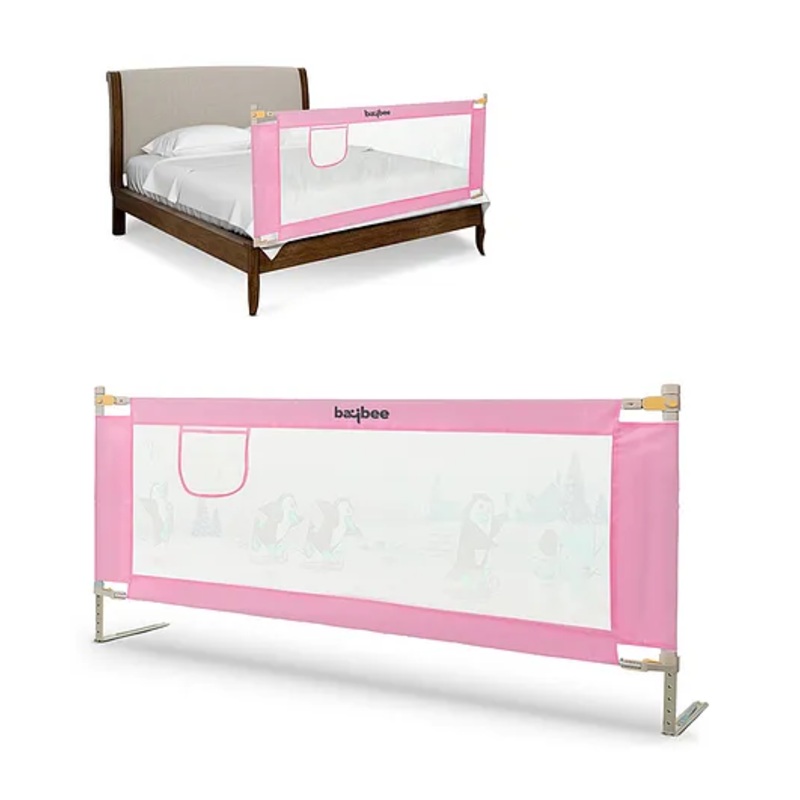 Baybee Baby bed rails guard for baby kids safety with Adjustable Height – Pink