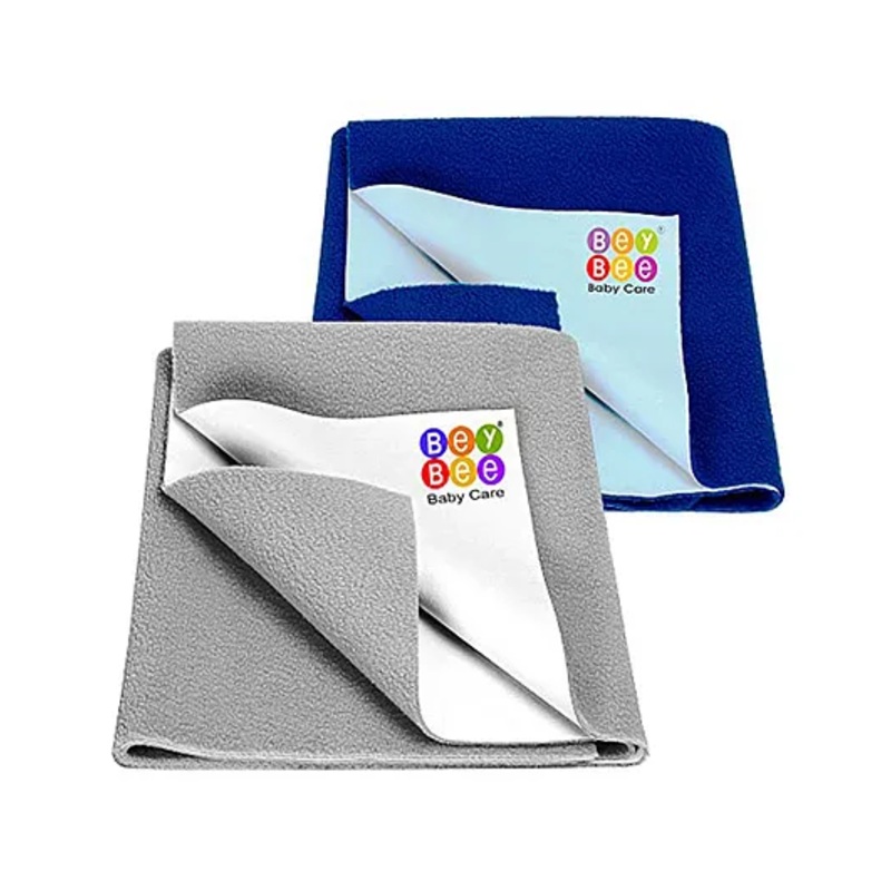BeyBee Anti-Piling Fleece Extra Absorbent Quick Dry Sheet for Baby Small Size  – Grey & Royal Blue