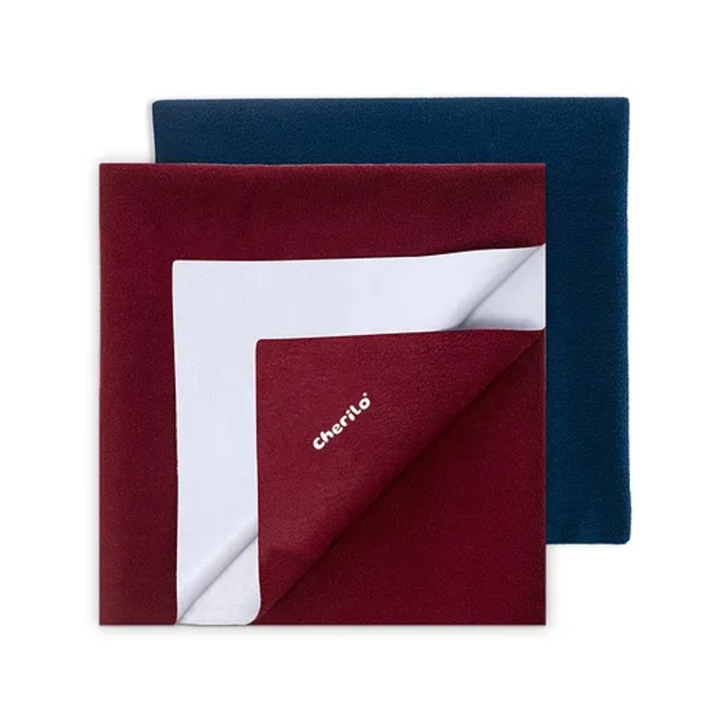 Cherilo Waterproof Baby Bed Protector Sheet Medium Pack of 2 -Maroon & Navy Blue