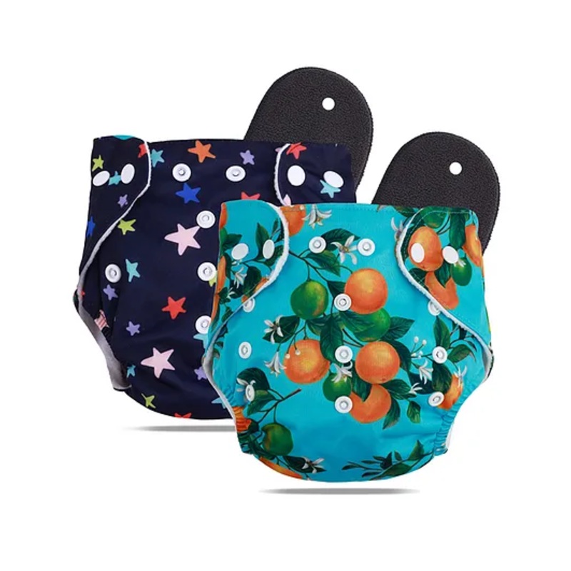 Devico Leakage Proof  Washable & Reusable Cloth Diaper with 5 Layer High Absorbent and Quick Dry Pads Nappy Freesize Pack of 2- Multicolor